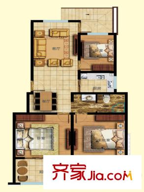 天瑞綠洲5#、7#多層洋房D3戶型 3室2廳1衛(wèi)1廚