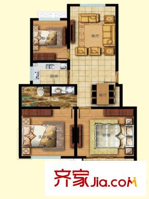 天瑞綠洲多層洋房D2戶型 3室2廳1衛(wèi)1廚