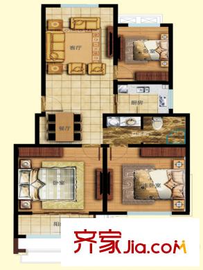 天瑞綠洲多層洋房D4戶型 3室2廳1衛(wèi)1廚