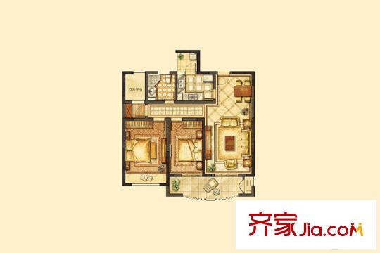 湖濱華庭8#、9#、10#、11#B2戶型 2室2廳1衛(wèi)1廚