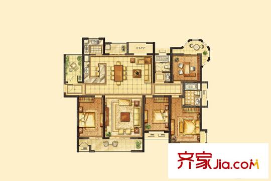 湖濱華庭9#、10#D2戶型 4室2廳1衛(wèi)1廚