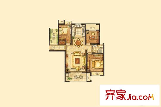 湖濱華庭5#、6#A3戶型 3室2廳1衛(wèi)1廚
