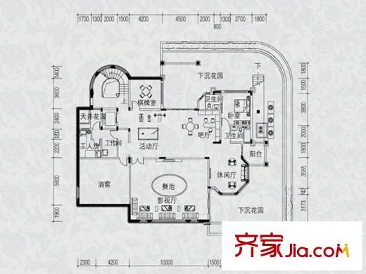 恒大海上威尼斯別墅獨(dú)棟A7-3Q地下室平面 7室6廳6衛(wèi)