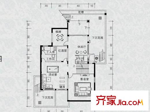 恒大海上威尼斯別墅獨(dú)棟A4-3Q地下室平面 5室4廳4衛(wèi)