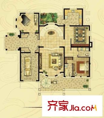 龍豪海景灣A戶型-地上一層 4室3廳5衛(wèi)1廚