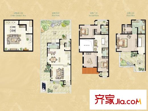 證大滿庭芳三期雙拼C3戶型 4室4廳4衛(wèi)1廚