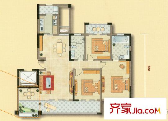 天安花園31#樓B1戶型 3室2廳2衛(wèi)1廚