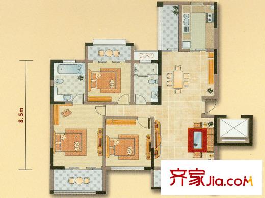 天安花園32#、36#樓C戶型 3室2廳2衛(wèi)1廚