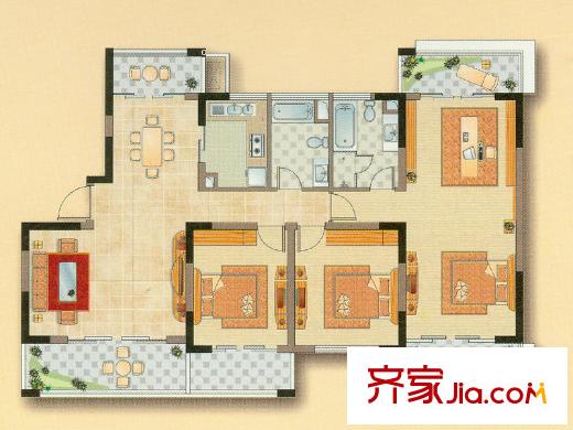 天安花園33#、35#樓G1戶型 4室2廳2衛(wèi)1廚