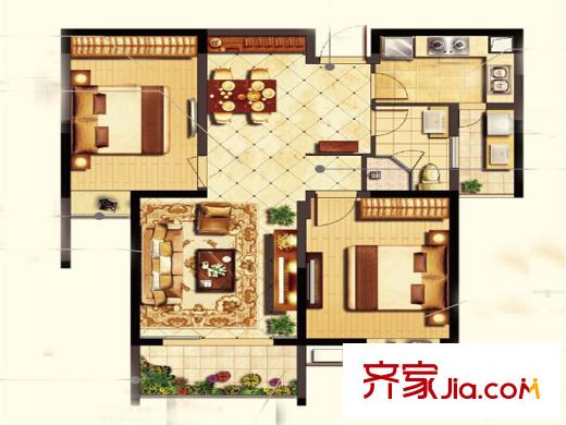 南山湖1號(hào)一期2#A戶型95.05平方米戶型圖 2室2廳1衛(wèi)1廚