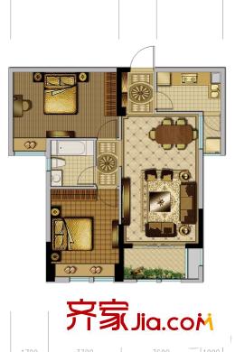 悅達巴黎公館1#、3#89平A戶型 2室2廳1衛(wèi)1廚