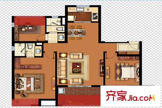 萬科公園里8#和9#D戶型 3室2廳2衛(wèi)1廚