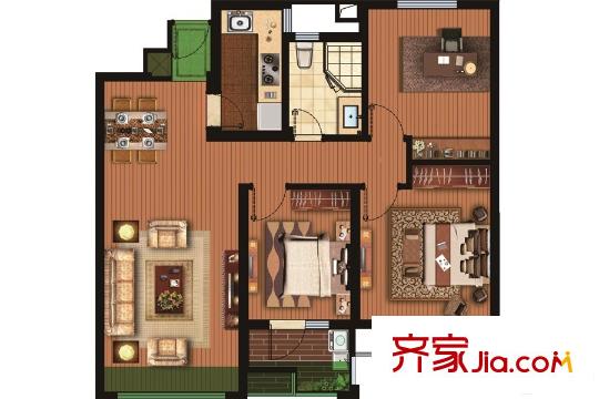 萬科公園里1#和2#C戶型 3室2廳1衛(wèi)1廚