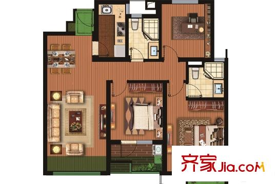 萬科公園里1#和2#B戶型 3室2廳2衛(wèi)1廚