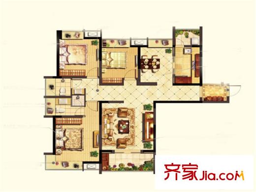 南山湖1號(hào)一期3#B戶型131.60平方米戶型圖 3室2廳1衛(wèi)