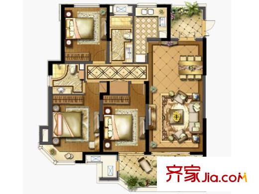 綠地新都會(huì)11#14#16# 邊套B戶型 3室2廳2衛(wèi)1廚