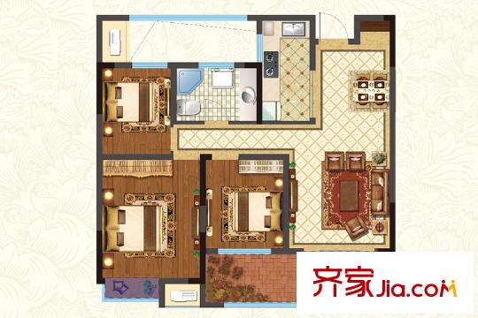 銀洲皇家花園二期皇家學苑二期13#14#15#17#B1戶型 3室2廳1衛(wèi)1廚