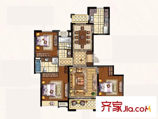 盛和花半里一期7#二期5#中間戶F戶型 3室2廳2衛(wèi)1廚