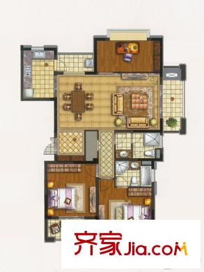 盛和花半里一期7#、8#二期6#邊戶D戶型 3室2廳2衛(wèi)1廚