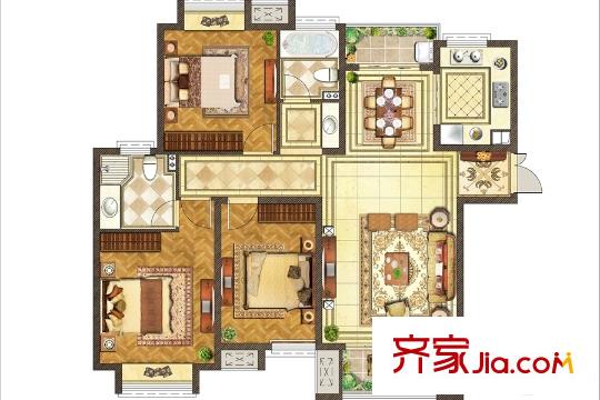 弘陽(yáng)上城1、2、3、4、11、12#樓邊戶(hù)B1C1戶(hù)型 3室2廳2衛(wèi)1廚