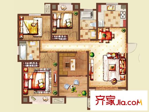 新城香溢紫郡一期1#2#3#號樓M戶型 4室2廳2衛(wèi)1廚