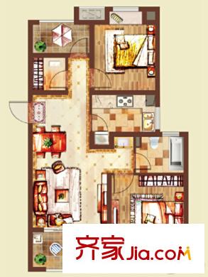 新城香溢紫郡一期1#2#3#樓G戶型 3室2廳1衛(wèi)1廚