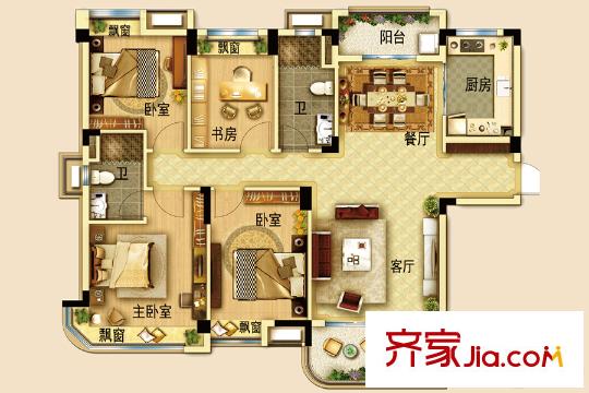 南通碧桂園110#、127#樓J636A戶型 4室2廳2衛(wèi)1廚