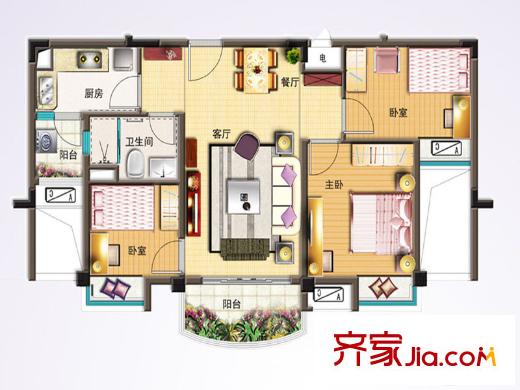 南通碧桂園161#樓J472-B戶型 3室2廳1衛(wèi)1廚