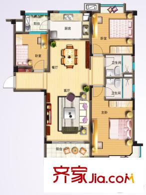 南通碧桂園161#樓J472-A戶型 3室2廳2衛(wèi)1廚