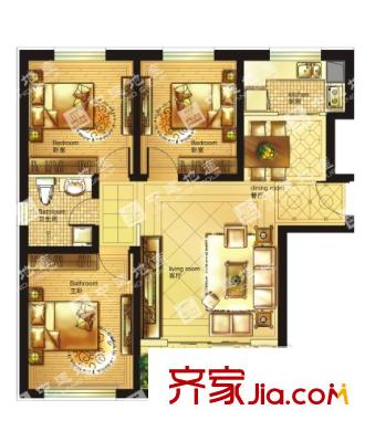 中建蘇香臺壹號3#D1戶型 3室2廳1衛(wèi)1廚