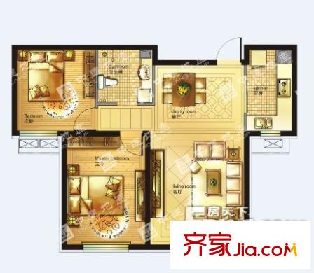 中建蘇香臺(tái)壹號(hào)4#B戶型 2室2廳1衛(wèi)1廚