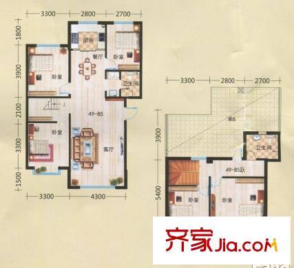 金坤?麗景水岸二期御府167平米五躍六復(fù)式戶型圖 5室2廳2衛(wèi)1廚