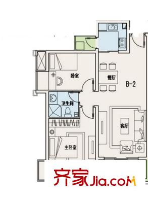 雅山郡B-2戶型三室兩廳一衛(wèi)一廚80.20平 3室2廳1衛(wèi)1廚