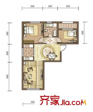 天麓1#2#3#4#C1戶型 2室2廳1衛(wèi)1廚