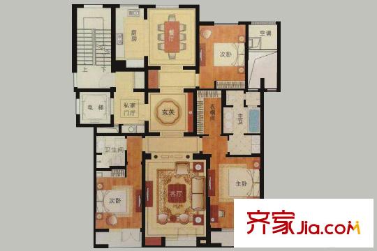 綠城?百合公寓三期D2戶型三室兩廳兩衛(wèi)一廚174平 3室2廳2衛(wèi)1廚