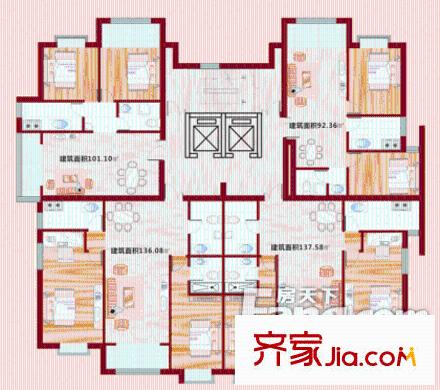 華凌公館10號樓2梯4戶整體戶型圖 