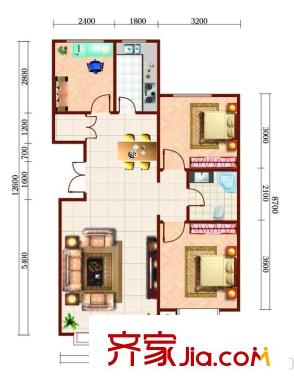 魯達國際B戶型3室2廳1衛(wèi)1廚90.63平 3室2廳1衛(wèi)1廚