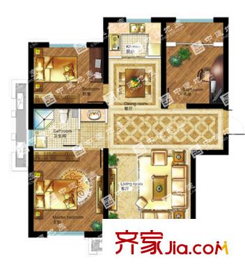 中建紫云閣5#樓 D1戶型 三室兩廳單衛(wèi) 122平米 