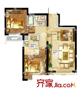 中建紫云閣2# 4#樓 B2戶型 兩室兩廳單衛(wèi) 90平米 