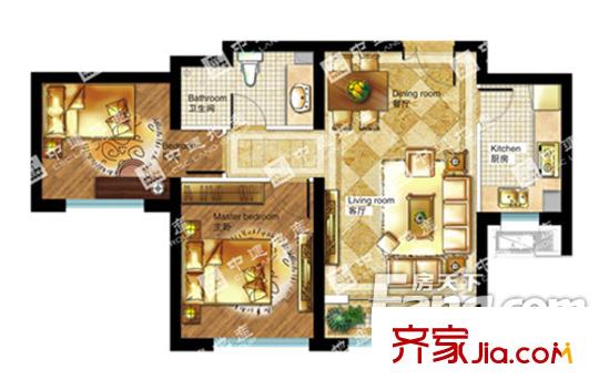 中建紫云閣5#樓 D2戶型 兩室兩廳單衛(wèi) 90平米 
