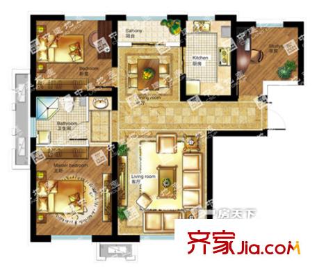 中建紫云閣2# 4#樓 B1戶型 三室兩廳單衛(wèi) 119平米 