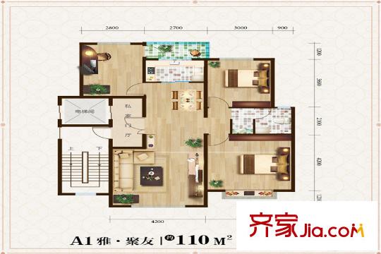 福泰雅居A1戶型三室兩廳一衛(wèi)110平方米 3室2廳1衛(wèi)