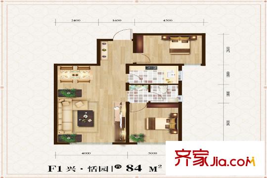 福泰雅居F1戶型兩室兩廳一衛(wèi)84平方米 2室2廳1衛(wèi)