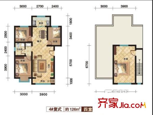 東方嘉苑復(fù)式戶型圖 4室2廳1衛(wèi)1廚