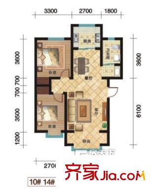 東方嘉苑戶型圖 2室2廳1衛(wèi)1廚