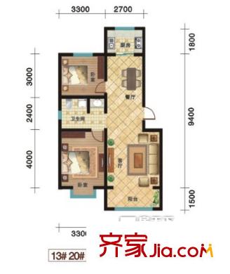 東方嘉苑戶型圖 2室2廳1衛(wèi)1廚