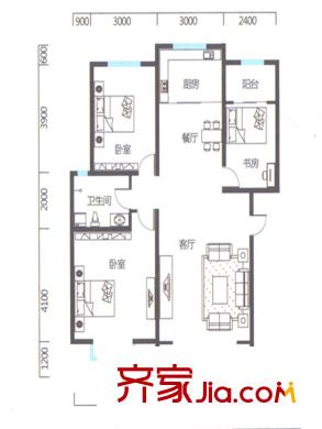 金科寬庭標(biāo)準(zhǔn)層E戶型兩室兩廳一衛(wèi)一廚103.17平 2室2廳1衛(wèi)1廚