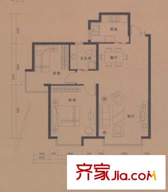 美好尚郡標(biāo)準(zhǔn)層B2戶型兩室兩廳一衛(wèi)一廚87.98平 2室2廳1衛(wèi)1廚
