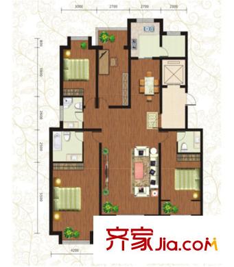 桃源九點(diǎn)陽(yáng)光標(biāo)準(zhǔn)層兩梯兩房G5戶型圖 4室2廳3衛(wèi)1廚