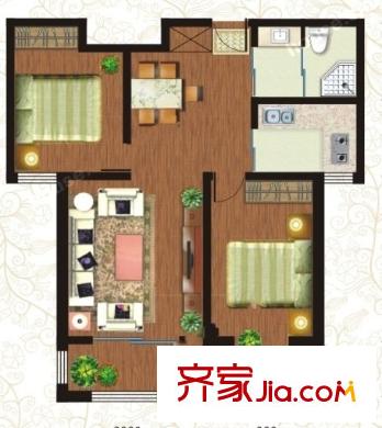 桃源九點(diǎn)陽(yáng)光高層標(biāo)準(zhǔn)層G1戶型圖 3室2廳1衛(wèi)1廚